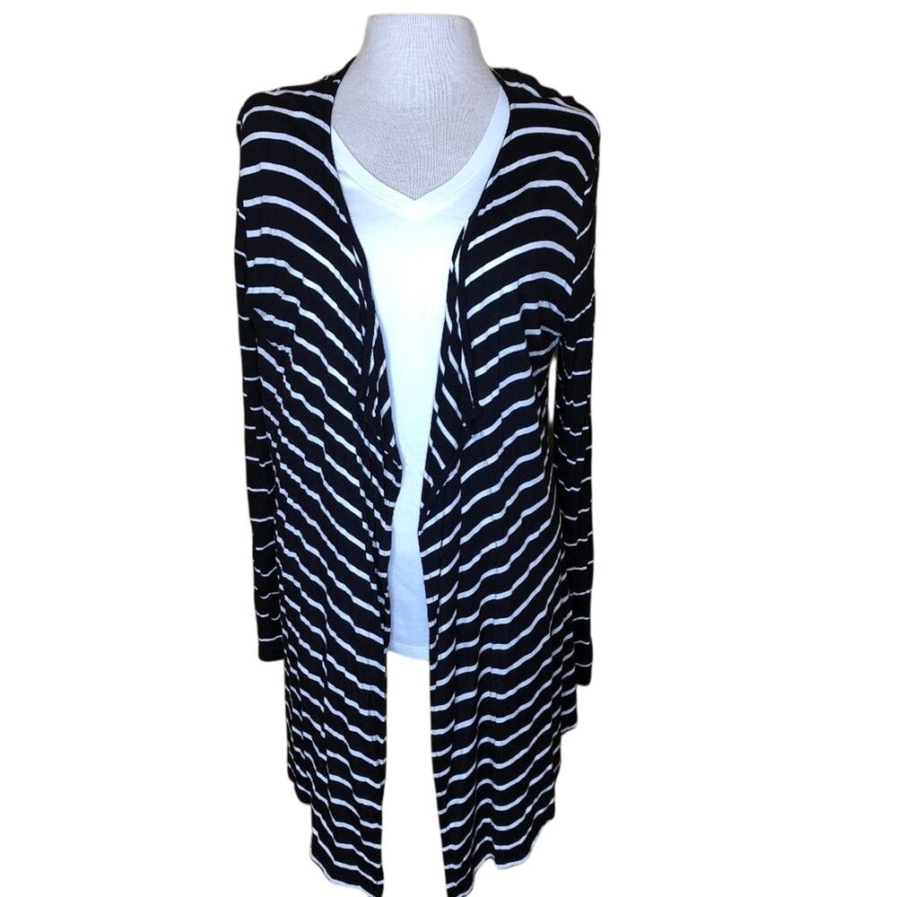 a.n.a Black & White Lightweight Striped Cardigan L